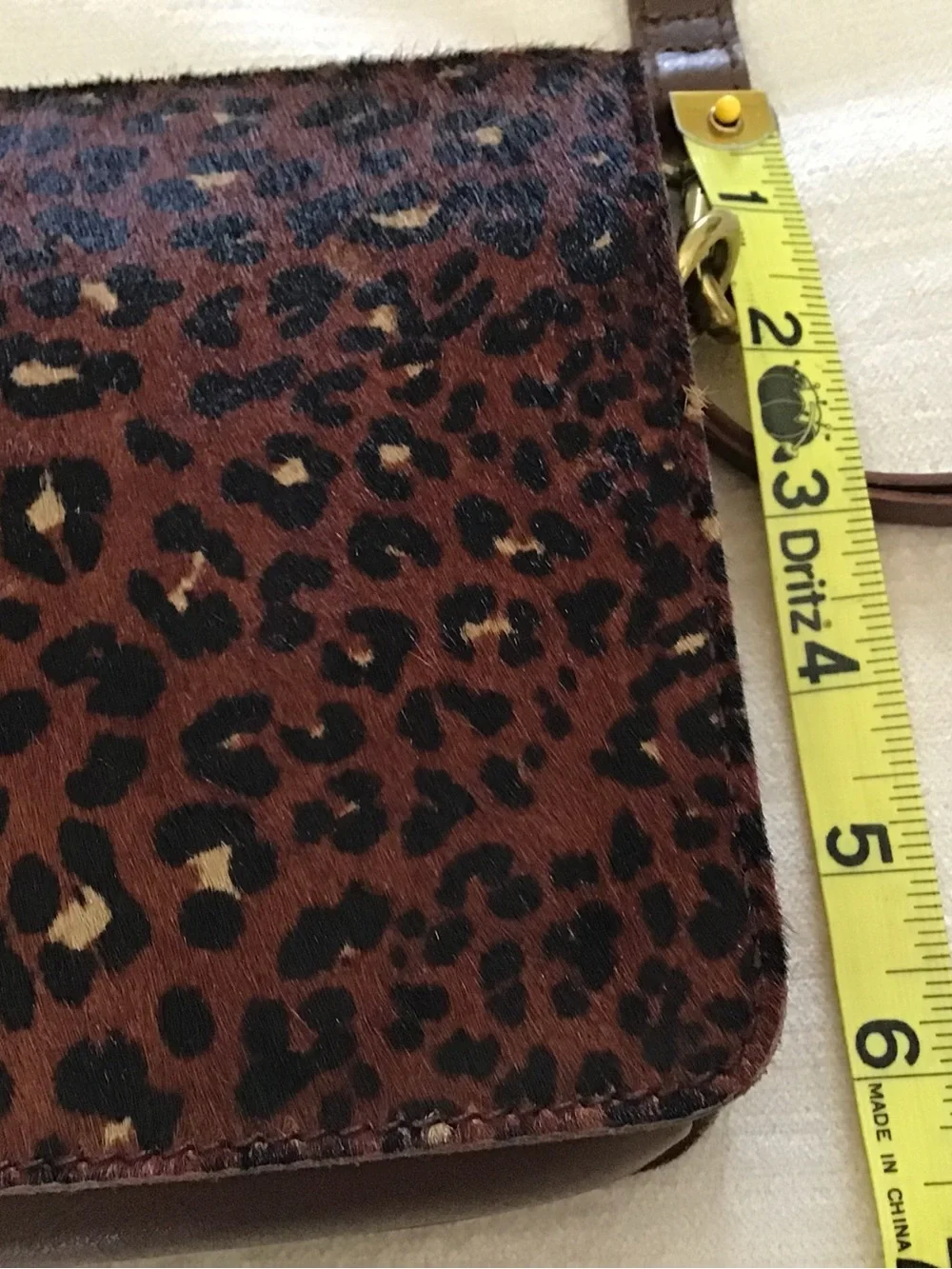 Leather Leopard Crossbody Bag - Brown